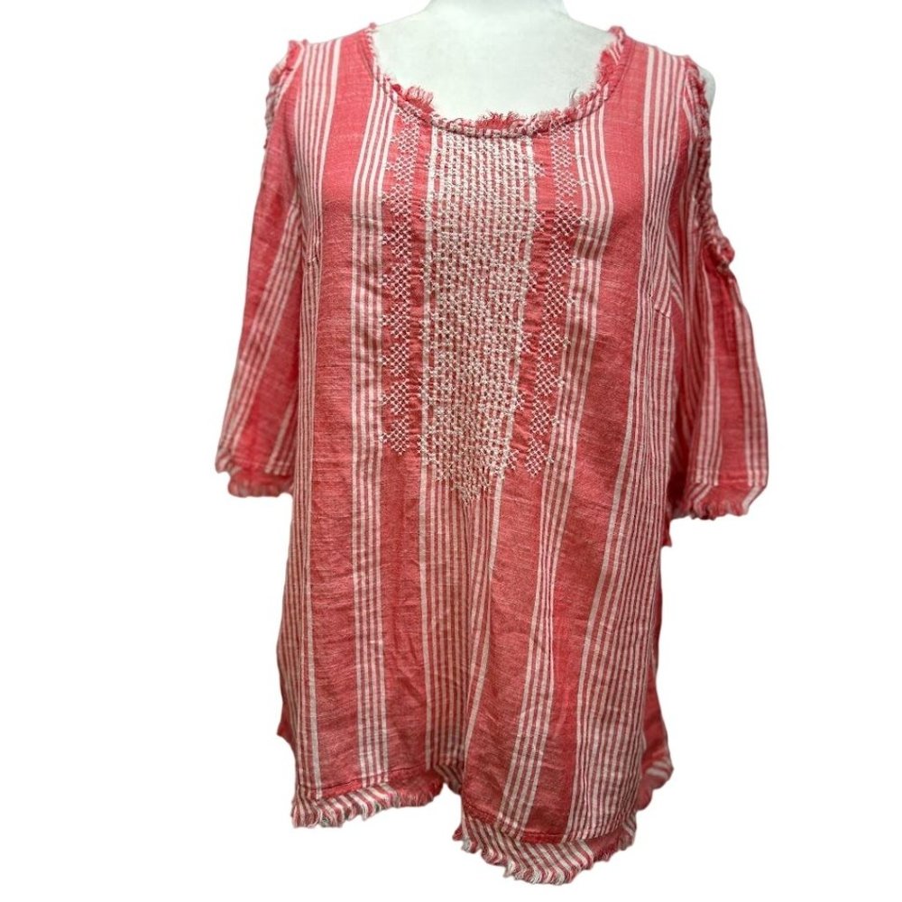 Vintage America Blues Cold Shoulder Striped Blouse‎ Size M